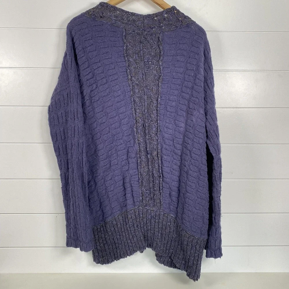 Free People Sweater Womens Large Purple Button Up Textured Cardigan Boho Knit - Picture 5 of 11